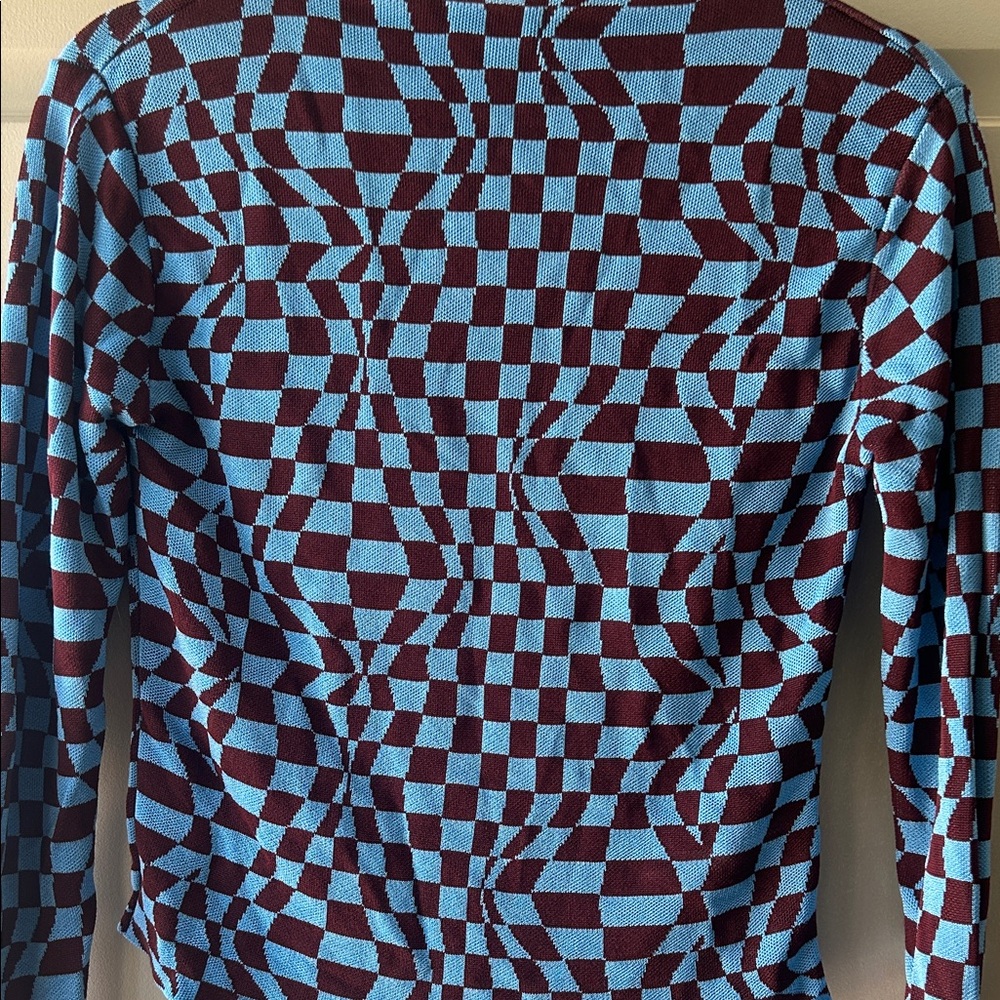Paloma Wool Blue and Burgundy Geometric Knit Top